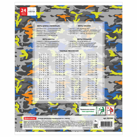 Тетрадь 24 л. BRAUBERG клетка, обложка картон, "КАМУФЛЯЖ", 403584 - Тетради 12-24 листов