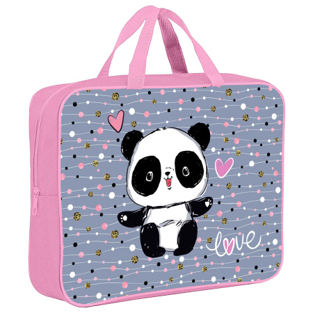 Папка на молнии с ручками BRAUBERG А4, 1 отделение, полиэстер, 80 мм, "Funny panda", 271127 - Папки-сумки с ручками