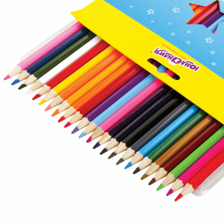 Карандаши цветные мягкие ЮНЛАНДИЯ "ЗАБАВНЫЕ КАРТИНКИ", 24 цвета, классические, заточенные, 181645 - Карандаши цветные