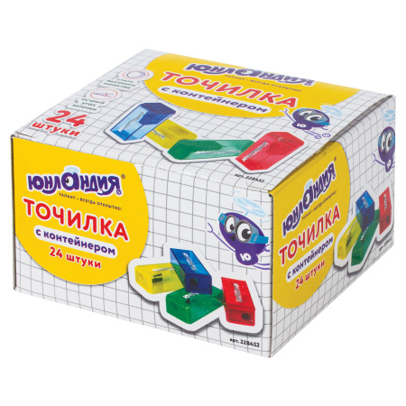 Точилка ЮНЛАНДИЯ "Космо", с контейнером, пластиковая, корпус ассорти, 228452 - Точилки ручные