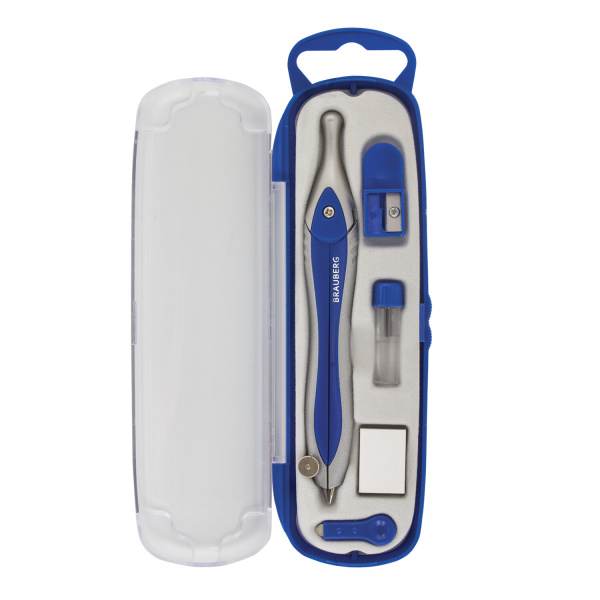 Готовальня BRAUBERG "Extra", 5 предметов (циркуль 125 мм, резинка, точилка, отвёртка, грифель), 210687 - Циркули и готовальни