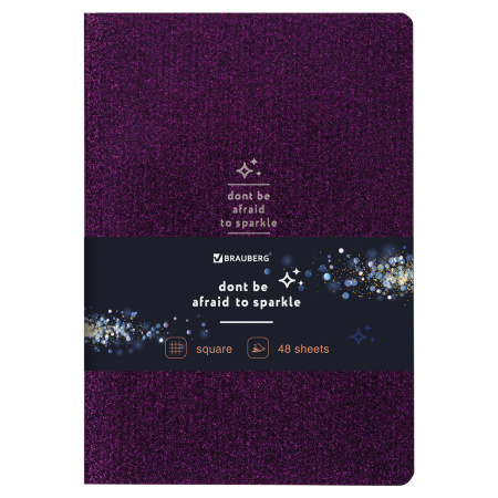 Тетрадь 48 л. в клетку обложка кожзам с блестками, сшивка, A5 (147х210мм), СИРЕНЕВЫЙ, BRAUBERG SPARKLE, 403853