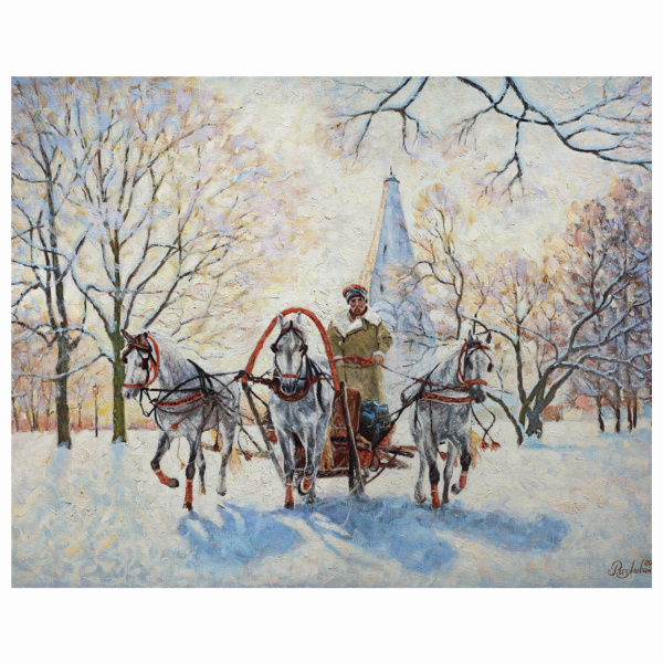 Картина стразами (алмазная мозаика) 40х50 см, ОСТРОВ СОКРОВИЩ "Русская зима", на подрамнике, 662593 - Алмазная вышивка