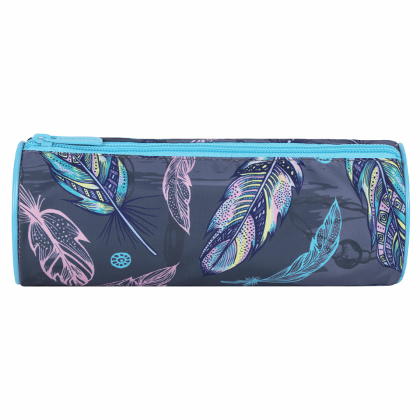 Пенал-тубус BRAUBERG, с эффектом SOFT TOUCH, полиэстер, "Feathers", 22х8 см, 270058 - Пеналы мягкие