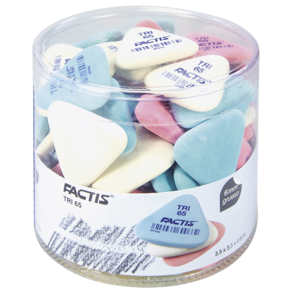 Ластик FACTIS TRI 65 (Испания), 36х33х6 мм, ассорти, треугольный, PNFTRI65 - Ластики классические