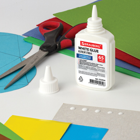 Клей ПВА BRAUBERG (бумага, картон, дерево), 65 г, 222924 - Клей ПВА
