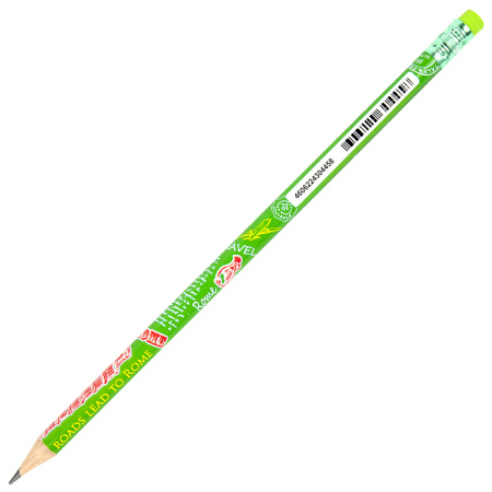 Карандаш чернографитный BRAUBERG "AROUND THE WORLD", 1 шт., HB, с ластиком, корпус ассорти, 181747 - Карандаши чернографитные