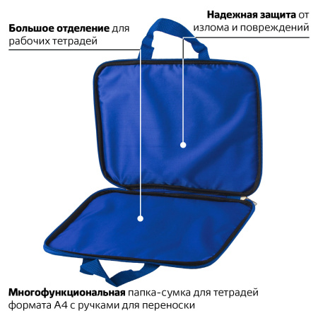 Папка на молнии с ручками BRAUBERG, А4, 1 отделение, с подкладкой, полиэстер, 20 мм, "Atom", 227089 - Папки-сумки с ручками