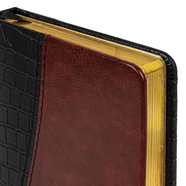 Ежедневник недатированный МАЛЫЙ ФОРМАТ (100х150 мм) А6, BRAUBERG "Cayman", комбинир. кожа, 160 л, крем.блок, зол.срез, чер/т-корич, 125102 - Ежедневники с покрытием "под кожу и ткань"