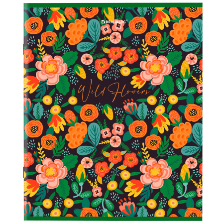 Тетрадь А5, 96 л., BRAUBERG, скоба, клетка, глянцевая ламинация, "Wild Flowers", 404429 - Тетради более 60 листов
