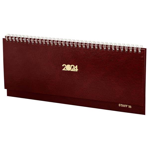 Планинг датированный 2024 300х130 мм, STAFF, гребень, обложка бумвинил, 64 л., бордовый, 115148 - Планинги