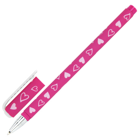 Ручка шариковая BRAUBERG SOFT TOUCH STICK "FRESH ZONE HEARTS", СИНЯЯ, мягкое покрытие, корпус ассорти, узел 0,7 мм, 143700 - Ручки шариковые неавтоматические