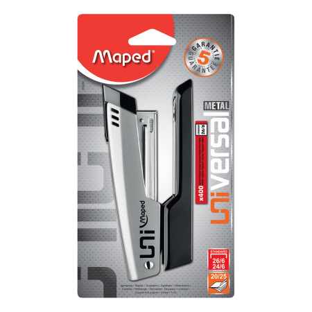 Степлер №24/6, 26/6 металлический MAPED "Universal Metal" + 400 скоб, до 25 листов, серый, 539200, 039200 - Степлеры настольные