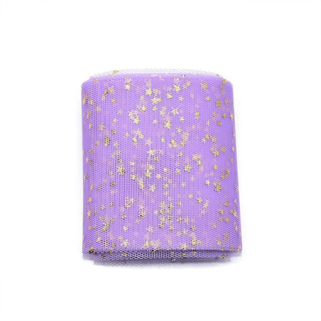 Фатиновая лента с золотыми звездами, цвет сиреневый ширина 8 см (45 см)