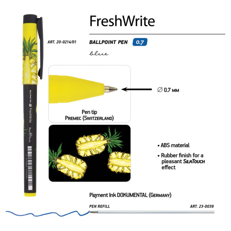 Ручка шариковая BRUNO VISCONTI FreshWrite, СИНЯЯ, "Ананас", узел 0,7 мм, линия письма 0,5 мм, 20-0214/89 - Ручки шариковые неавтоматические