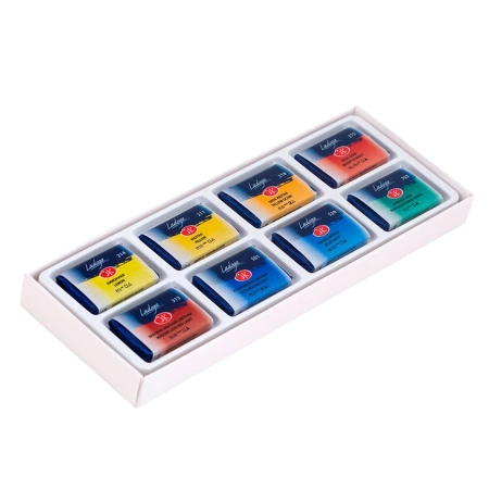 Набор акварельных художественных красок 8 цветов в кюветах по 2,5мл, картонная коробка "Ладога" - Акварель художественная в наборах