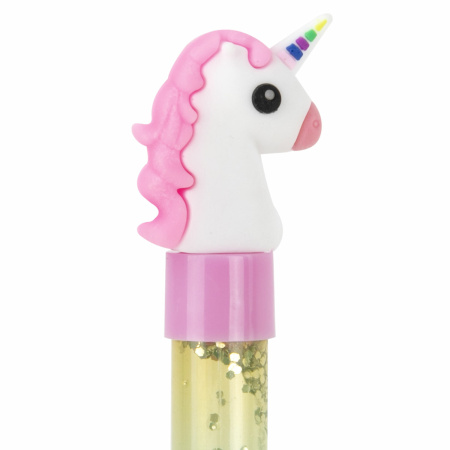 Ручка с топпером и блестками шариковая ЮНЛАНДИЯ "Единорог", детали ассорти, СИНЯЯ, пишущий узел 0,7 мм, 1 шт, 143791 - Ручки фигурные
