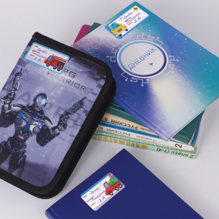 Наклейки для маркировки школьных принадлежностей "Машинки", 12 штук, 14х21 см, ЮНЛАНДИЯ, 662712 - Наклейки