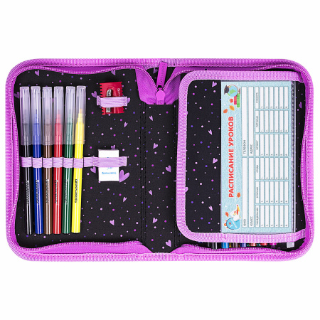 Пенал BRAUBERG с наполнением, 1 отделение, 1 откидная планка, 24 предмета, 21х14 см, "Flower butterfly", 271524 - Пеналы с наполнением