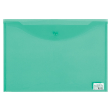 Папка-конверт с кнопкой БОЛЬШОГО ФОРМАТА (305х435 мм), А3, прозрачная, зеленая, 0,18 мм, BRAUBERG, 224033 - Папки-конверты с кнопкой
