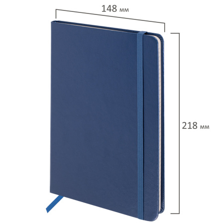 Блокнот А5 (148x218 мм), BRAUBERG "Metropolis Special", под кожу, 80 л., резинка, клетка, сапфировый, 113336 - Бизнес-блокноты и бизнес-тетради