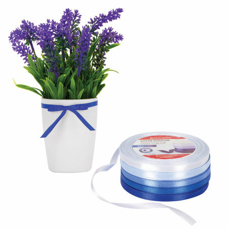 Лента атласная ширина 6 мм, СИНИЙ СПЕКТР, набор 5 цветов по 23 м, BRAUBERG, 591494 - Ленты для декора, рукоделия и упаковки подарков