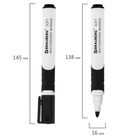 Маркеры стираемые для белой доски НАБОР 4 ЦВЕТА, BRAUBERG "SOFT", 5 мм, резиновая вставка, 151252 - Маркеры для досок