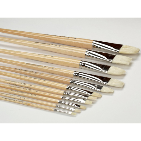 Кисть из щетины "Сонет" плоская, длинная лакированная ручка, №7 - Кисти художественные из натурального волоса