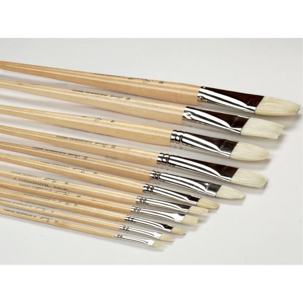 Кисть из щетины "Сонет" плоская, длинная лакированная ручка, №7 - Кисти художественные из натурального волоса