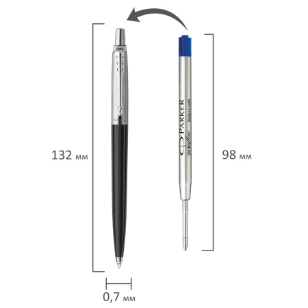 Ручка шариковая PARKER "Jotter Plastic CT", корпус черный, детали из нержавеющей стали, синяя, R0033010 - Ручки шариковые подарочные