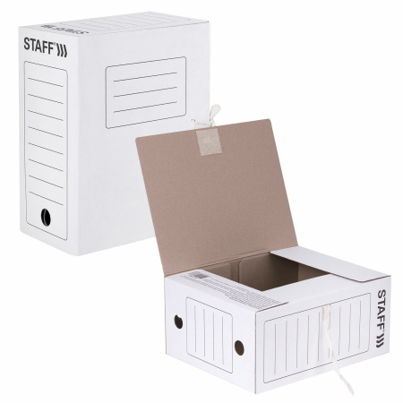 Папка архивная с завязками А4 (325х250 мм), 150 мм, до 1400 листов, микрогофрокартон, БЕЛАЯ, STAFF, 128875 - Накопители документов