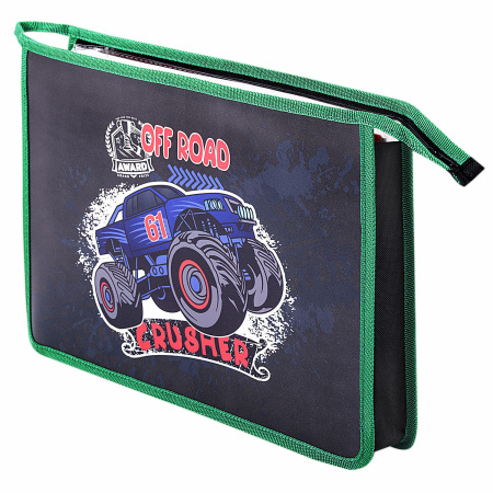 Папка для тетрадей ЮНЛАНДИЯ А4, 1 отделение, пластик, на молнии, "Crusher", 271455 - Папки для тетрадей и уроков труда