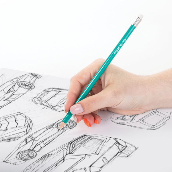 Карандаши чернографитные HB, STAFF "Budget BLP-02", с ластиком, 1 шт, 181923 - Карандаши чернографитные