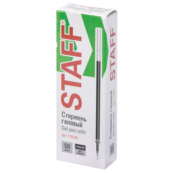 Стержень гелевый STAFF "Basic" GPR-229, 135 мм, ЧЕРНЫЙ, игольчатый узел 0,5 мм, линия 0,35 мм, 170229 - Стержни для ручек гелевых