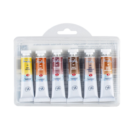 Набор акварельных художественных красок "Белые ночи" - Натуральные земли 1, 6 цветов в тубах по 10 мл пластиковый коррекс - Акварель художественная в наборах