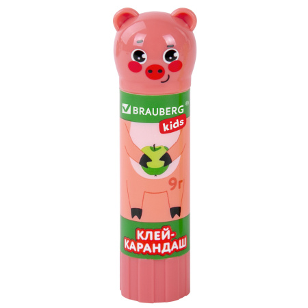 Клей-карандаш "Зверята: кошка, мышка, хрюшка", 9 г, фигурный колпачок, BRAUBERG KIDS, 271138 - Клей-карандаш