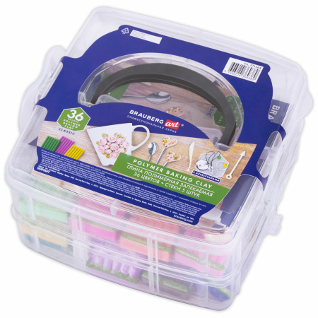 Глина полимерная запекаемая, НАБОР 36 цветов по 20 г, с аксессуарами в кейсе, BRAUBERG ART, 271164 - Глина полимерная