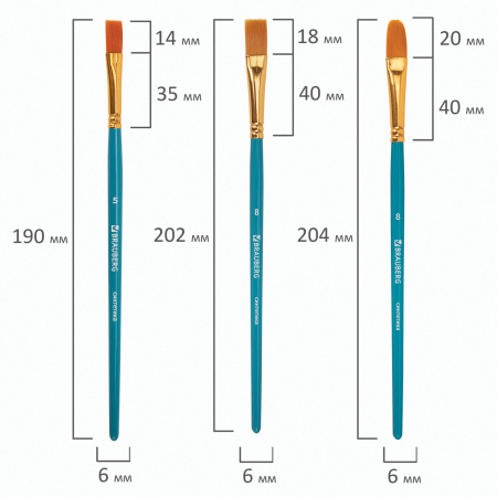 Кисти синтетика BRAUBERG, НАБОР 10 шт., синие (Круглые; Овальные; Плоские; Лайнеры), 201030 - Кисти для рисования