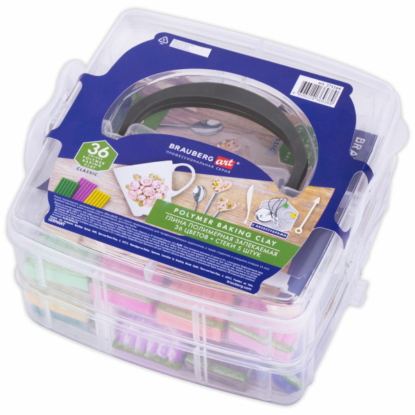 Глина полимерная запекаемая, НАБОР 36 цветов по 20 г, с аксессуарами в кейсе, BRAUBERG ART, 271164 - Глина полимерная