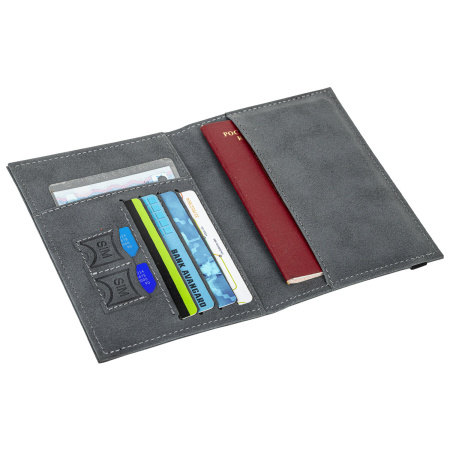 Обложка для паспорта с карманами и резинкой, мягкая экокожа, "PASSPORT", серая, BRAUBERG, 238203 - Обложки для паспорта