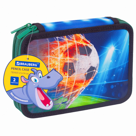 Пенал BRAUBERG, 2 отделения, полиэстер, 21х14 см, "Fire football", 270322 - Пеналы каркасные