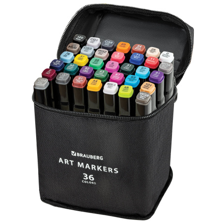Маркеры для скетчинга двусторонние, НАБОР 36 шт, текстильный чехол, BRAUBERG, 152230 - Скетчмаркеры в наборах