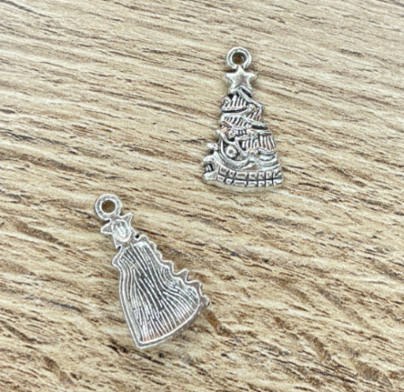 Металлическая подвеска "Елочка" серебро, размер 25*12 мм, 5 шт