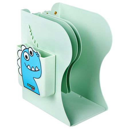 Подставка-держатель для книг и учебников BRAUBERG KIDS "Dino", с органайзером, раздвижная, металлическая, 238067 - Подставки для книг