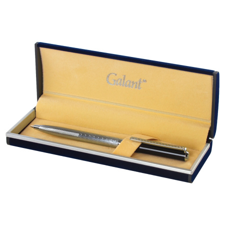Ручка подарочная шариковая GALANT "Landsberg", корпус серебристый с черным, хромированные детали, пишущий узел 0,7 мм, синяя, 141013 - Ручки шариковые подарочные