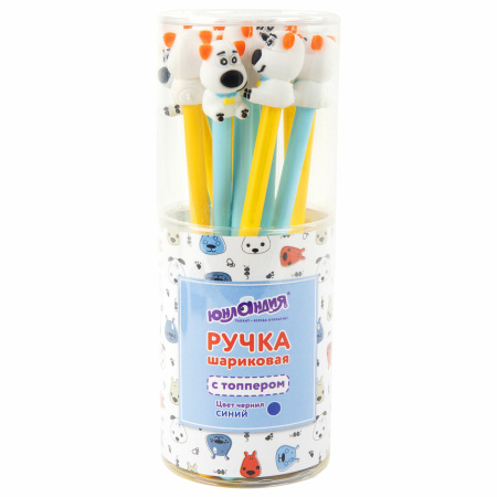 Ручка с топпером шариковая ЮНЛАНДИЯ "Собачка", корпус ассорти, СИНЯЯ, пишущий узел 0,7 мм, 143807 - Ручки фигурные