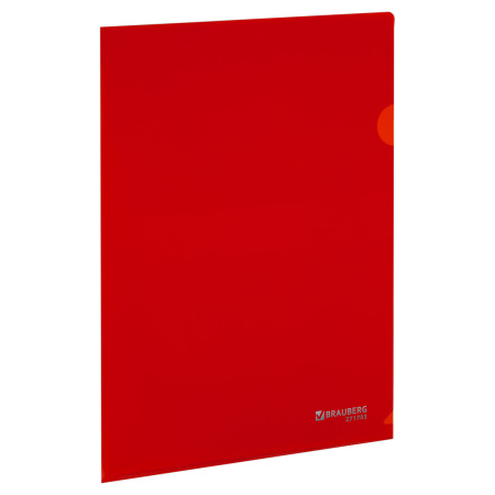 Папка-уголок жесткая А4, красная, 0,15 мм, BRAUBERG EXTRA, 271703 - Папки-уголки пластиковые