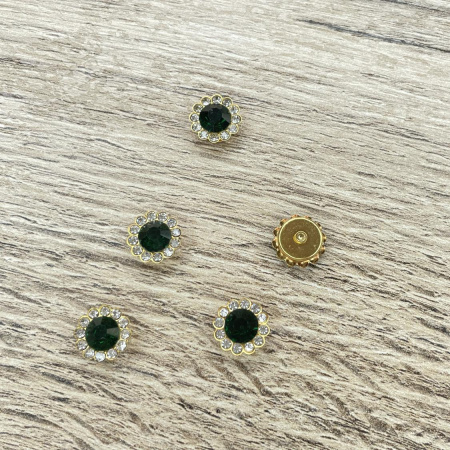 Металлическое украшение в цвете золото с зеленым камнем, диаметр 11 мм в наборе 10 шт
