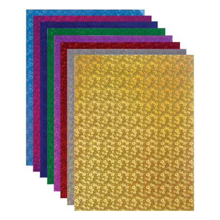 Цветная бумага, А4, ГОЛОГРАФИЧЕСКАЯ, 8 листов 8 цветов, 80 г/м2, "ЦВЕТЫ", ОСТРОВ СОКРОВИЩ, 129282 - Цветная бумага