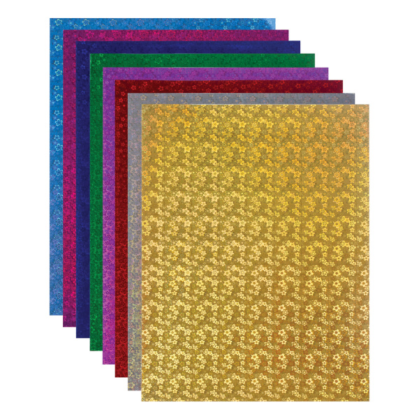 Цветная бумага, А4, ГОЛОГРАФИЧЕСКАЯ, 8 листов 8 цветов, 80 г/м2, "ЦВЕТЫ", ОСТРОВ СОКРОВИЩ, 129282 - Цветная бумага